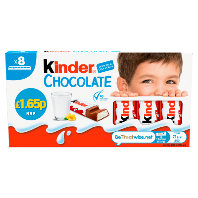 KINDER SMALL CHOCOLATE BARS PM 1.65 8pk