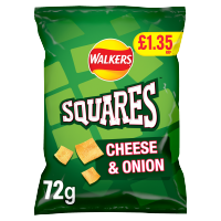 WALKERS SQUARES CHEESE & ONION SNACKS 1.35PMP 72g